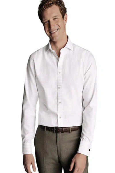 CHARLES TYRWHITT CHARLES TYRWHITT NON-IRON CLIFTON WEAVE CHECK CUTAWAY SLIM FIT SHIRT DOUBLE CUFF