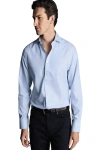 Charles Tyrwhitt Non-iron Clifton Weave Cutaway Slim Fit Shirt Double Cuff In Blue