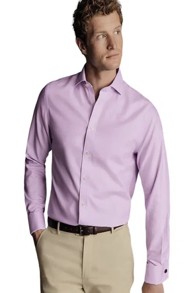 Charles Tyrwhitt Non-iron Clifton Weave Cutaway Slim Fit Shirt Double Cuff In Lilac Purple