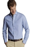 Charles Tyrwhitt Non-iron Clifton Weave Cutaway Slim Fit Shirt Double Cuff In Ocean Blue