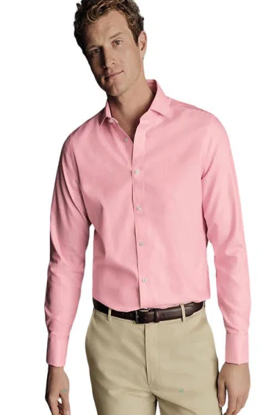 CHARLES TYRWHITT CHARLES TYRWHITT NON-IRON CLIFTON WEAVE CUTAWAY SLIM FIT SHIRT SINGLE CUFF