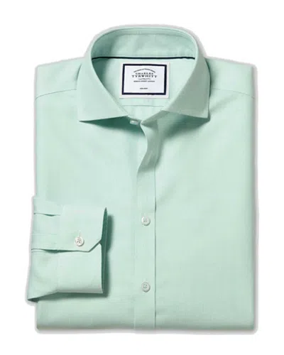 Charles Tyrwhitt Non-iron Ludgate Weave Cutaway Super Slim Fit Shirt In Green