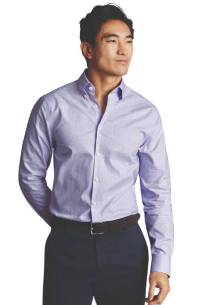 Charles Tyrwhitt Non-iron Pinpoint Oxford Check Shirt In Lilac Purple
