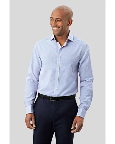 Charles Tyrwhitt Non-iron Poplin Check Cutaway Extra Slim Fit Shirt In Blue