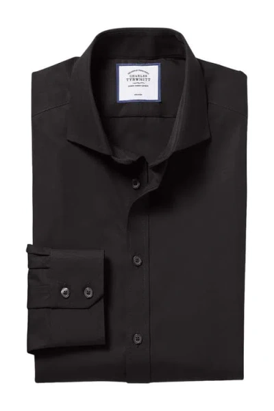 Charles Tyrwhitt Non-iron Poplin Cutaway Slim Fit Shirt Double Cuff In Black