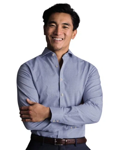 Charles Tyrwhitt Non-iron Poplin Gingham Shirt In Blue