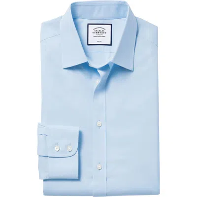 Charles Tyrwhitt Non-iron Poplin Slim Fit Shirt Double Cuff In Sky Blue