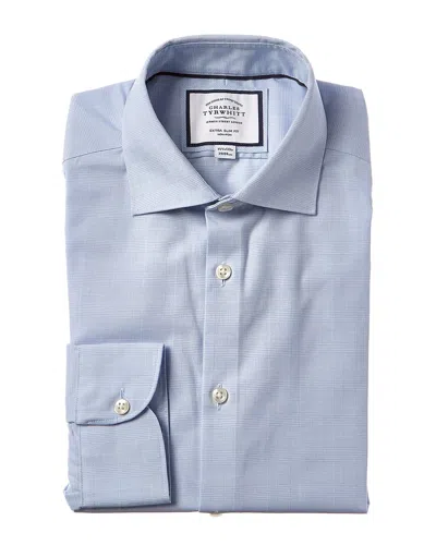 Charles Tyrwhitt Non-iron Pow Check Extra Slim Fit Shirt In Blue