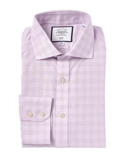 Charles Tyrwhitt Non-iron Prince Of Wales Check Cutaway Slim Fit Shirt In Pink