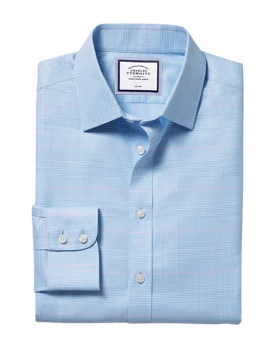 Charles Tyrwhitt Non-iron Prince Of Wales Extra Slim Fit Shirt In Sky Blue