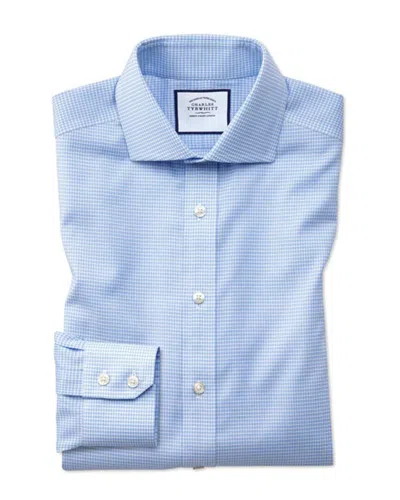 Charles Tyrwhitt Non-iron Puppytooth Stretch Oxford Cutaway Shirt In Blue