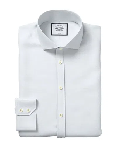 Charles Tyrwhitt Non-iron Slub Cutaway Slim Fit Shirt In White