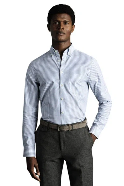 Charles Tyrwhitt Non-iron Stretch Oxford Shirt In Blue