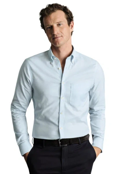 Charles Tyrwhitt Non-iron Stretch Oxford Shirt In Blue