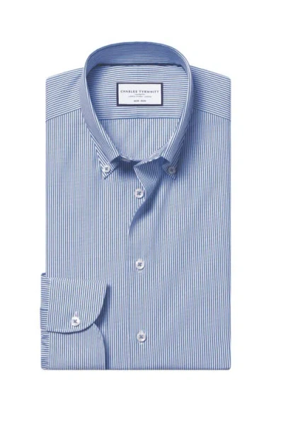 Charles Tyrwhitt Non-iron Stretch Pinpoint Oxford Stripe Shirt In Cobalt Blue