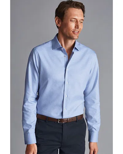 Charles Tyrwhitt Non-iron Stretch Rectangle Texture Slim Fit Shirt In Blue