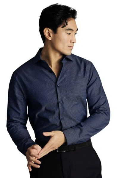 Charles Tyrwhitt Non-iron Stretch Texture Circle Shirt In Blue