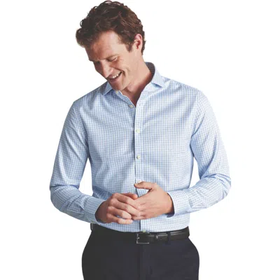 Charles Tyrwhitt Non-iron Twill Check Shirt In Cornflower Blue