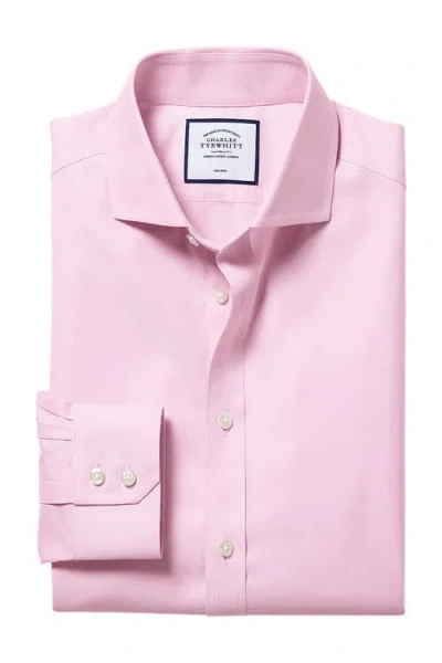 Charles Tyrwhitt Non-iron Twill Cutaway Slim Fit Shirt Single Cuff In Pink