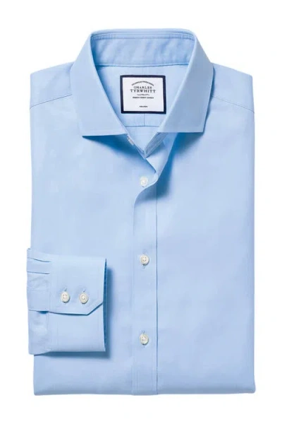 Charles Tyrwhitt Non-iron Twill Cutaway Slim Fit Shirt Single Cuff In Sky Blue