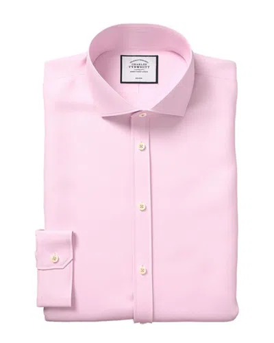 Charles Tyrwhitt Non-iron Twill Cutaway Super Slim Fit Shirt In Pink