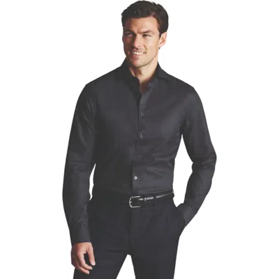 Charles Tyrwhitt Non-iron Twill Shirt In Charcoal Grey