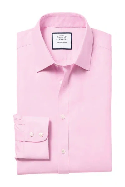 Charles Tyrwhitt Non-iron Twill Slim Fit Shirt Double Cuff In Pink
