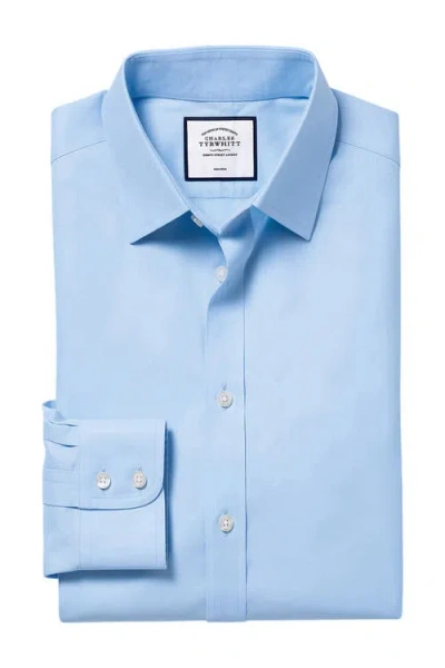 Charles Tyrwhitt Non-iron Twill Slim Fit Shirt Single Cuff In Sky Blue