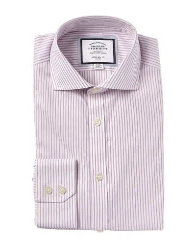 Charles Tyrwhitt Non-iron Twill Stripe Cutaway Extra Slim Fit Shirt In Pink