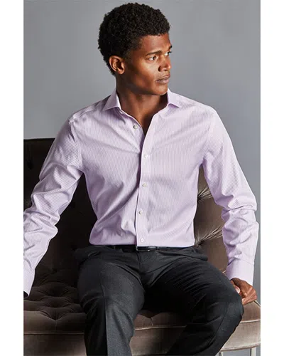 Charles Tyrwhitt Non-iron Twill Stripe Cutaway Slim Fit Shirt In Purple