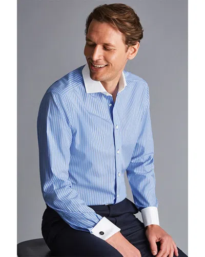 Charles Tyrwhitt Non-iron Winchester Stripe Cutaway Slim Fit Shirt In Blue