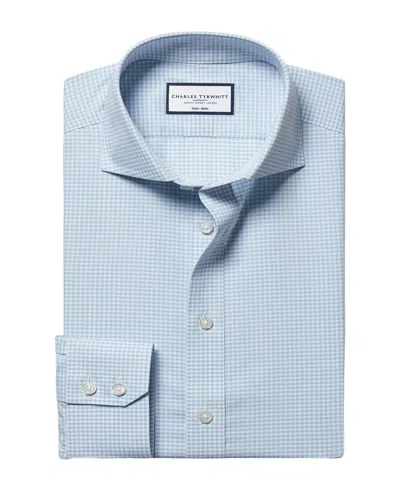 Charles Tyrwhitt Non-iron Poplin Gingham Wool Shirt In Blue