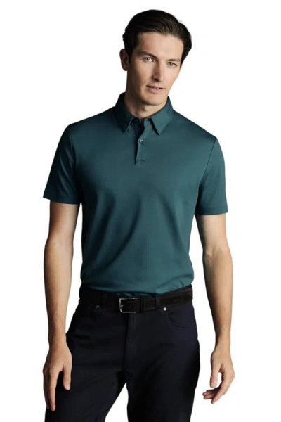 Charles Tyrwhitt Plain Short Sleeve Jersey Polo In Teal Green