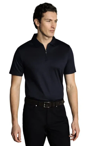 Charles Tyrwhitt Plain Short Sleeve Zip Jersey Polo In Navy