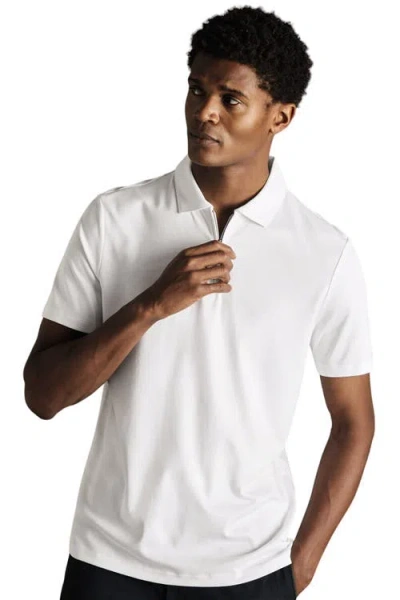 Charles Tyrwhitt Plain Short Sleeve Zip Jersey Polo In White