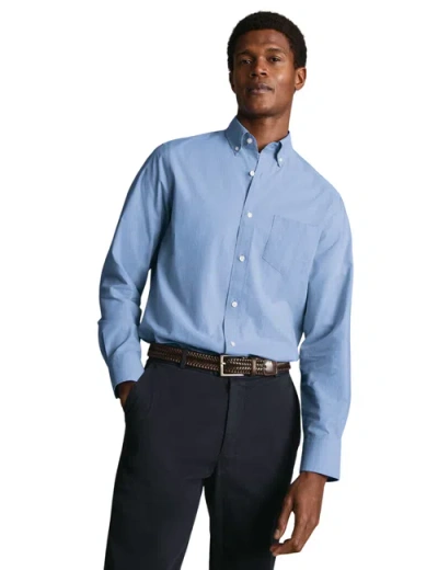Charles Tyrwhitt Plain Stretch Washed Poplin Shirt In Blue