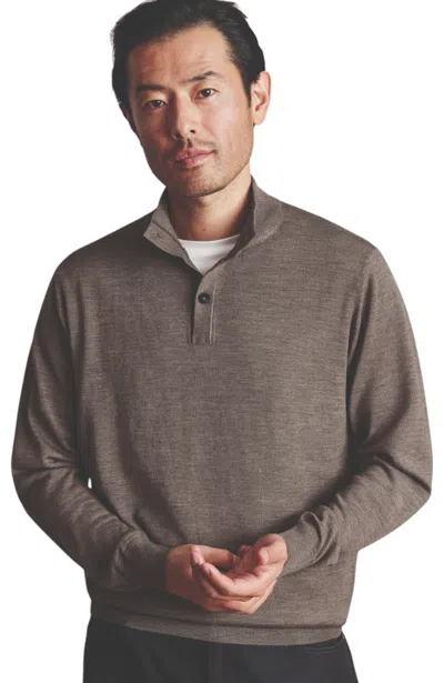 Charles Tyrwhitt Pure Merino Button Neck Sweater In Brown