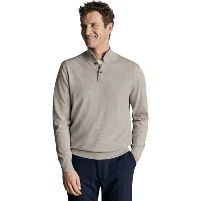 Charles Tyrwhitt Pure Merino Button Neck Sweater In Gray