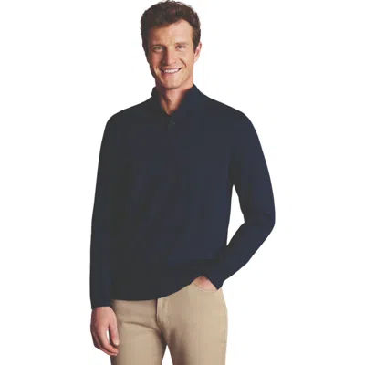 Charles Tyrwhitt Pure Merino Button Neck Sweater In Navy