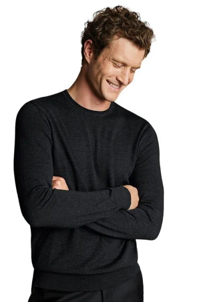Charles Tyrwhitt Pure Merino Crew Neck Sweater In Dark Charcoal