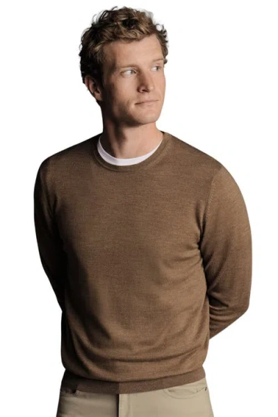 Charles Tyrwhitt Pure Merino Crew Neck Sweater In Sand