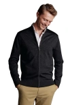 Charles Tyrwhitt Pure Merino Full Zip Through Cardigan In Black