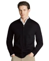 Charles Tyrwhitt Pure Merino Full Zip Through Cardigan In Black