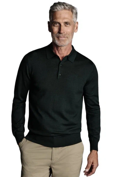 Charles Tyrwhitt Pure Merino Polo Neck Jumper In Forest Green