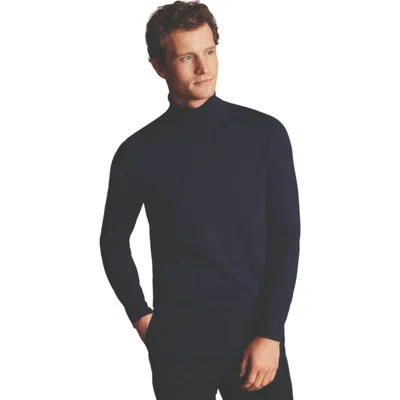 Charles Tyrwhitt Pure Merino Roll Neck Sweater In Navy