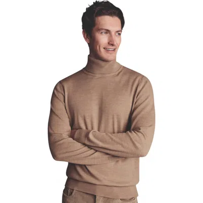 Charles Tyrwhitt Pure Merino Roll Neck Sweater In Oatmeal