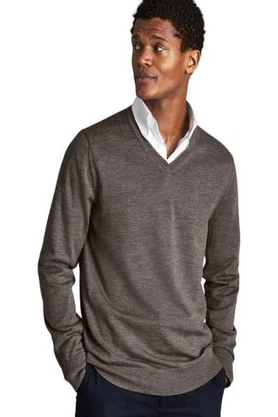 Charles Tyrwhitt Pure Merino V Neck Sweater In Mocha