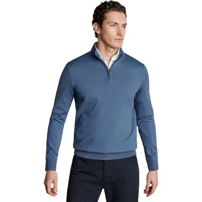 Charles Tyrwhitt Pure Merino Zip Neck Sweater In Blue