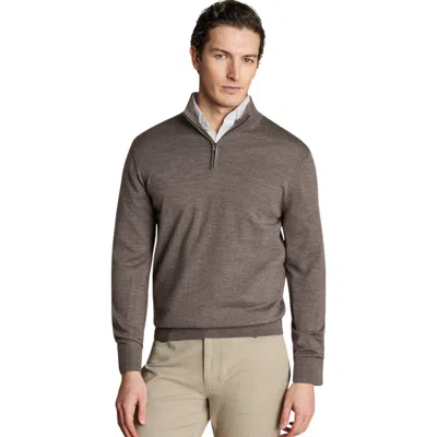 Charles Tyrwhitt Pure Merino Zip Neck Sweater In Gray