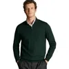 Charles Tyrwhitt Pure Merino Zip Neck Sweater In Green